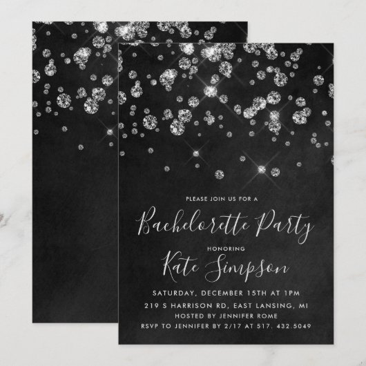 Invitation de Bachelorette au tableau noir Diamant (Devant / Derrière)