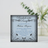 Invitation de Bachelorette Chic Floral noir & bleu (Debout devant)