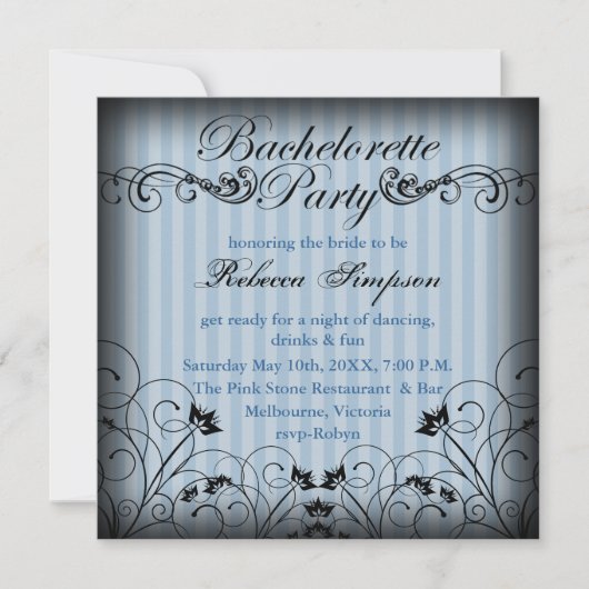 Invitation de Bachelorette Chic Floral noir & bleu (Devant)