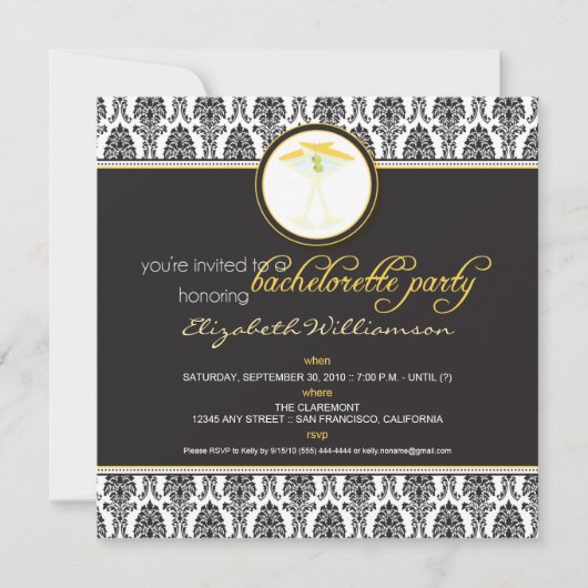 Invitation de bachelorette Damask élégant (jaune) (Devant)