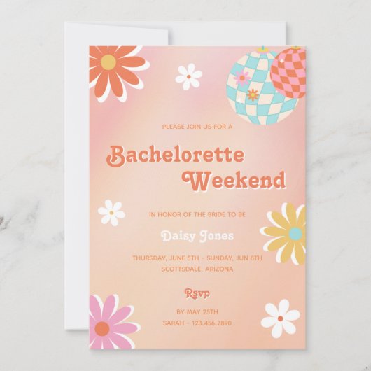 Invitation de Bachelorette Disco Flower Power des  (Devant)