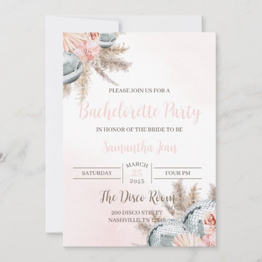Invitation de Bachelorette Disco Thème Bohème Disc (Devant)