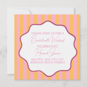 Invitation de Bachelorette en bande rose et orange (Devant)