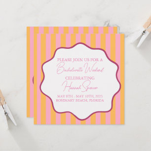 Invitation de Bachelorette en bande rose et orange
