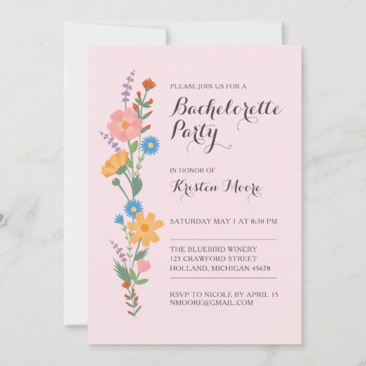 Invitation de Bachelorette Fleur Sauvage d'Été (Devant)