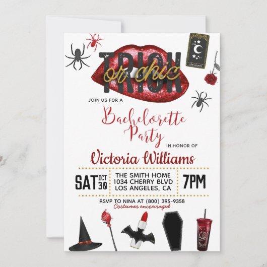 Invitation de Bachelorette Halloween Chic ou Farce (Devant)