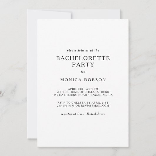 Invitation de Bachelorette Minimaliste Classique (Devant)