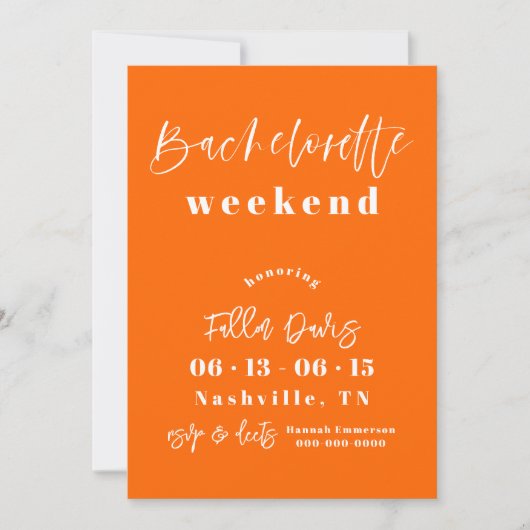 Invitation De Bachelorette Orange Et Jaune + Itiné (Devant)
