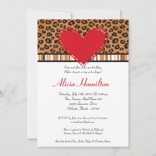Invitation de bachelorette Poster de animal 5x7 (Devant)