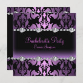 Invitation de bachelorette pourpre Damask & Diamon (Devant / Derrière)