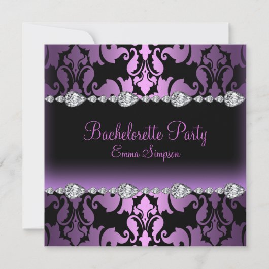 Invitation de Bachelorette Purple Damask & Diamond (Devant)