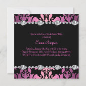 Invitation de bachelorette rose et noir Damask & d (Dos)