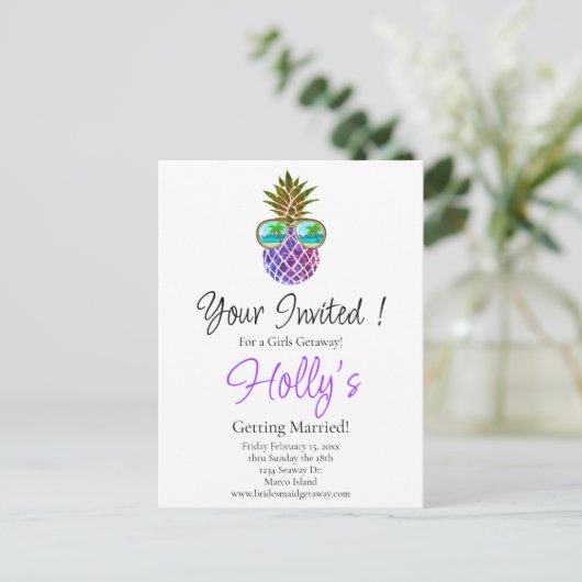 Invitation de Bachelorette rose rose tropical (Debout devant)