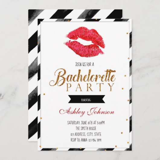 Invitation de bachelorette rouge à lèvres (Devant / Derrière)