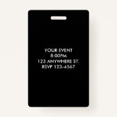 Invitation de badge de concert d'accès VIP personn (Dos)