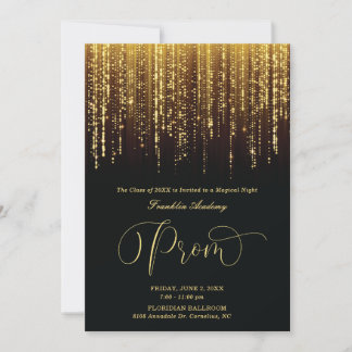 Invitation de bal de promo noire et dorée avec lum