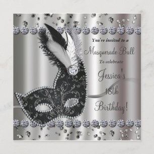 Invitation de bal masqué argent noir