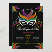 Invitation de bal masqué avec masque à plumes (Devant / Derrière)