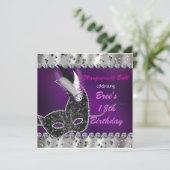 Invitation de bal masqué violet argenté pour soiré (Debout devant)