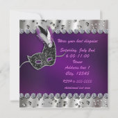 Invitation de bal masqué violet argenté pour soiré (Dos)