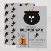 Invitation de balai de chapeau de sorcière Hallowe (Devant / Derrière)