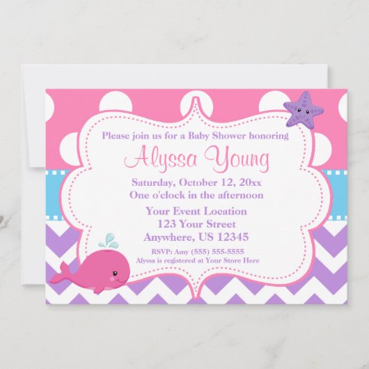 Invitation de baleine violette rose Chevron (Devant)