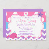Invitation de baleine violette rose Chevron (Devant / Derrière)