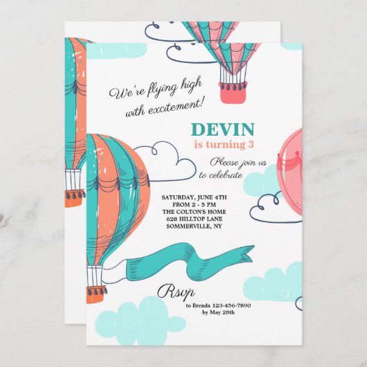 Invitation de ballon à air chaud (Devant / Derrière)