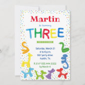 Invitation de ballon animal de 3e anniversaire (Devant)