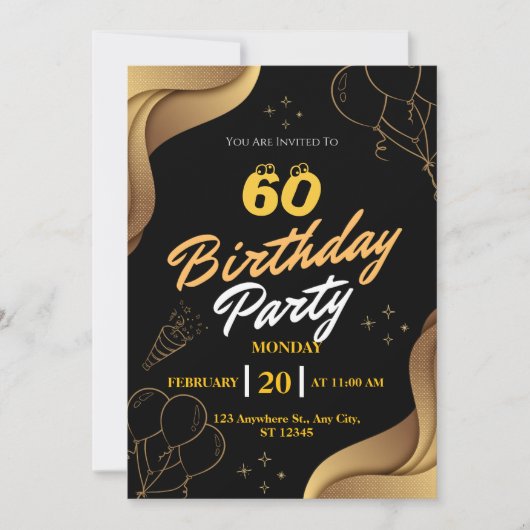 Invitation de ballon moderne Black et Gold (Devant)