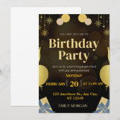 Invitation de ballon moderne Black et Gold (Devant / Derrière)