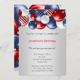 INVITATION DE BALLON PATRIOTIQUE D'ARGENT BLEU ROU