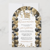 Invitation de ballon Quinceanera Black Sparkle Or (Devant)