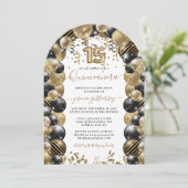 Invitation de ballon Quinceanera Black Sparkle Or (Debout devant)