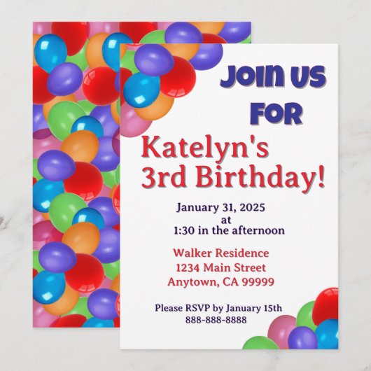 Invitation de ballons (Devant / Derrière)