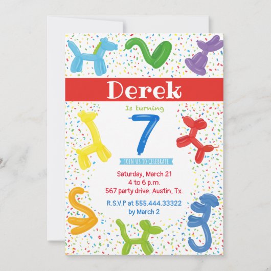 invitation de ballons animaux de sept ans (Devant)