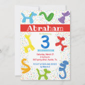 Invitation de ballons animaux de troisième anniver (Devant)