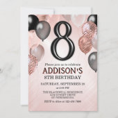 Invitation de ballons d'or Rose 8e anniversaire (Devant)