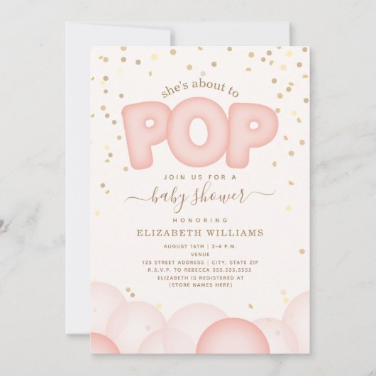 Invitation de ballons roses sur le point de tomber (Devant)