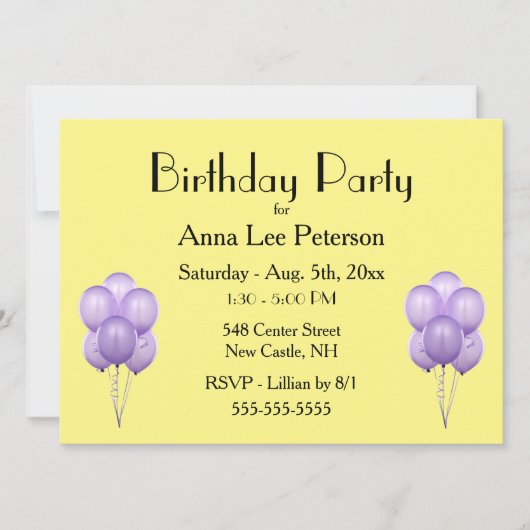 Invitation de ballons violets (Devant)