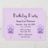 Invitation de ballons violets (Devant / Derrière)