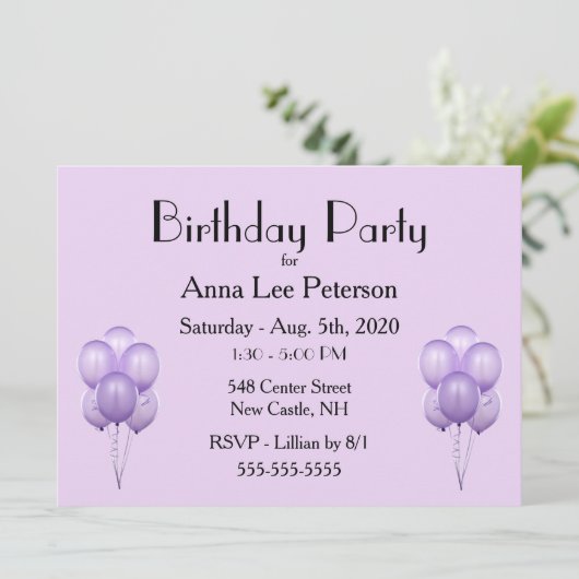 Invitation de ballons violets (Debout devant)