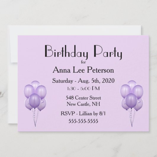 Invitation de ballons violets (Devant)