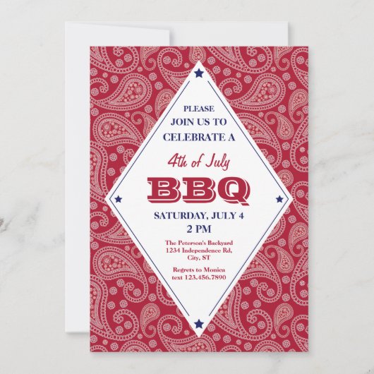 Invitation de Bandana Motif 4 juillet BBQ (Devant)