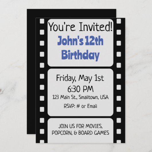 Invitation de bande de film de base (Devant / Derrière)