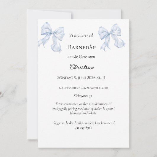 Invitation de baptême à boucle bleue (Devant)