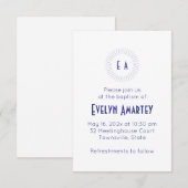 Invitation de baptême à cercle de monogramme bleu (Devant / Derrière)