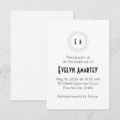 Invitation de baptême à cercle de monogramme noir (Devant / Derrière)