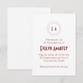 Invitation de baptême à cercle de monogramme rouge (Devant / Derrière)