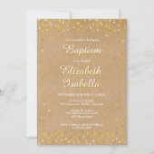 Invitation de baptême à cœurs dorés (Devant)